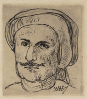 TvB G 5925
<br/>
Kop van een man met snor en hoofddoek
<br/>
<em>Holleman, Marius (1878-1926)</em>